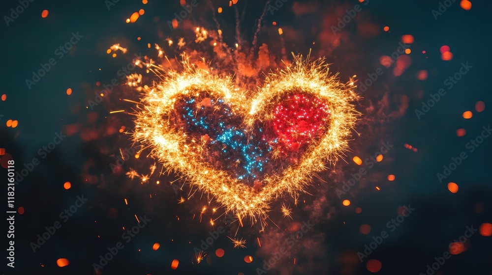 Canvas Prints vibrant abstract heart shape fireworks display with bright colors
