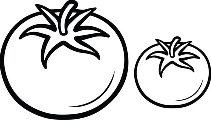 Tomato outline coloring book page and digital line art.