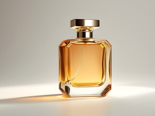 Luxurious Golden Perfume in Faceted Glass Bottle. mockup perfume image 


