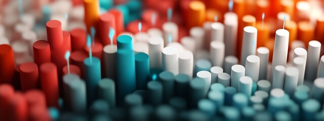 Fototapeta premium A vibrant 3D rendered visualization depicting the dynamic frequency distribution and patterns of technological disruptions within a modern industry The colorful