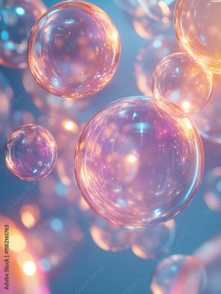 Poster ethereal glow of floating bubbles - cinematic pastel abstract in soft light