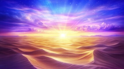 Magical Desert Sunset Vibrant Hues and Starry Sky