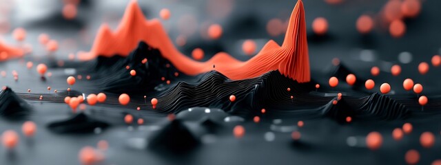 Captivating 3D visualization depicting the frequency distribution of academic publications within a specific field of study showcasing a dynamic and abstract data driven pattern