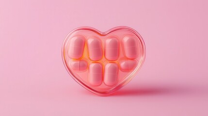 A glowing heartshaped pill organizer designed for Valentinesthemed medication routines, innovative care, romantic focus, festive charm
