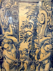 detail of blue tiles of a church