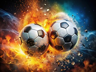 Fototapeta premium Explosive soccer clash; fast-paced, ball-filled photo.