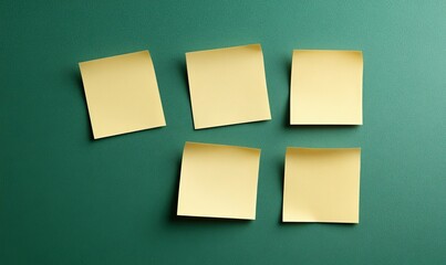 Sticky note, page and mockup with paper for reminder, tasks or agenda on a green background. Empty space, sign or small document for alert, notification or message on memo, memory post, Generative AI