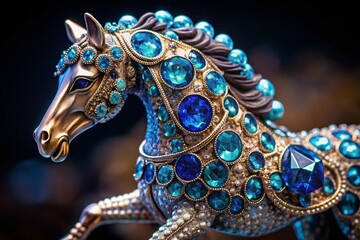 Fototapeta premium Stunning Close-Up of Horse Brooch with Blue Gemstones - Aerial View