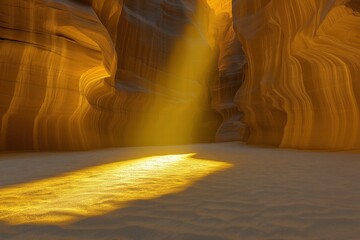 Golden light shining through the canyon in Antelope Canyon during midday