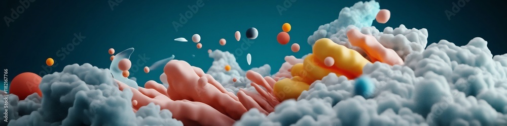 Poster a captivating 3d digital rendering showcasing the dispersion of a vibrant wave packet as it separate