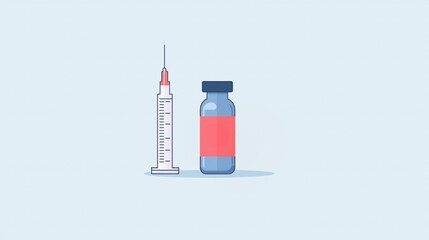 Syringe and Vial Illustration on Light Background Symbolizing Medical and Hormone Treatment Concepts in Minimalist Flat Design for Health Care Visualization and Educational Purpose