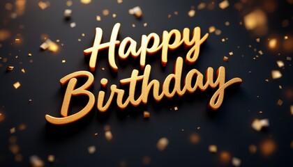 Golden Happy Birthday Message on a Dark Background with Sparkling Confetti