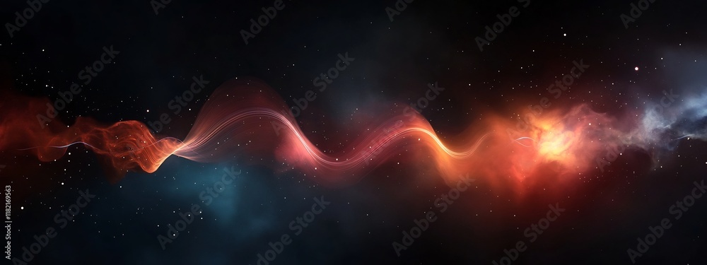 Poster mesmerizing animation depicting a wave packet propagating through the vastness of cosmic space showc