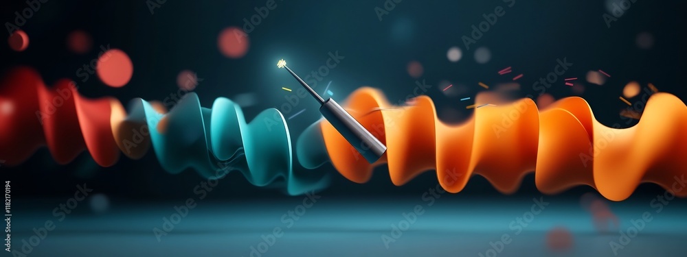 Poster vibrant frequencies a 3d of a tuning fork emitting dynamic waves of varying frequencies capturing th