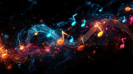 Glowing Musical Notes Dance In Cosmic Nebula