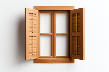Obraz premium Rustic wooden window with open shutters, showcasing warm, inviting design. Perfect for enhancing any interior space with touch of natural elegance