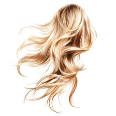 Fototapeta premium Long Blonde Hair, Wavy Style, Healthy Shine, Salon, Beauty, Texture, Flowing, Isolated, White Backgr