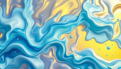 Fototapeta premium Abstract Fluid Art: Serene Blue and Golden Swirls