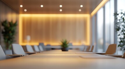 Spacious office meeting room with chairs and ambient lighting creating a contemporary and inviting workspace