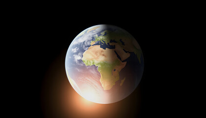 Fototapeta premium Planet Earth globe view from space with realistic earth surface and world map as seen from outer space, vector style, with white tones