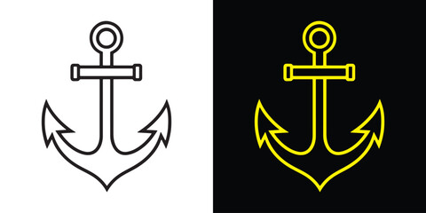 Abstract black and white silhouette of a marine anchor in vector style.