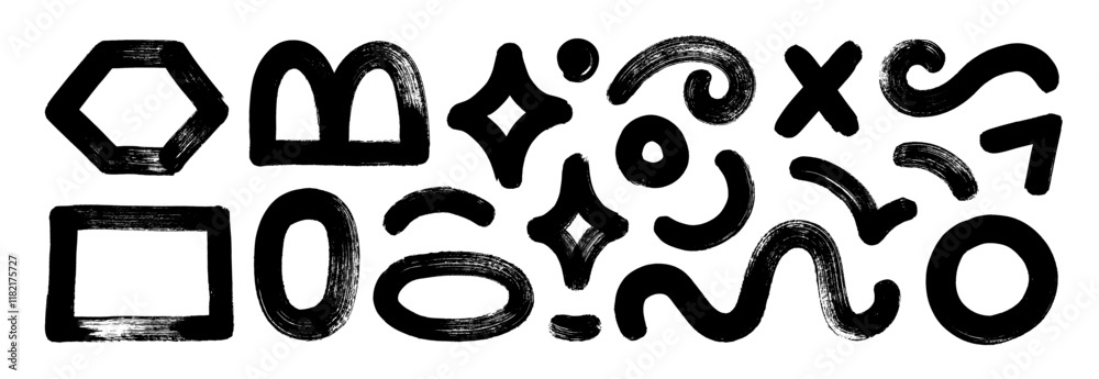 Poster abstract geometric shapes and icons, basic forms collection. brutal modern contemporary figures draw