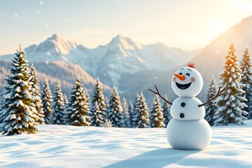 Obraz premium happy snowman in winter secenery with copy space