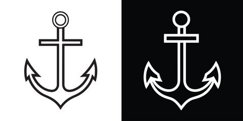 Abstract black and white silhouette of a marine anchor in vector style.