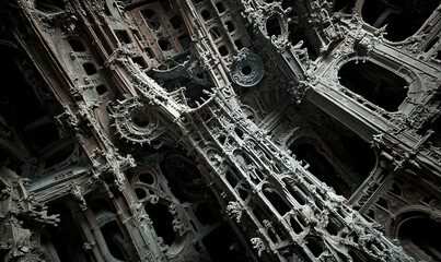 Intricate gothic architecture detail, dark background, ideal for fantasy or sci-fi projects.