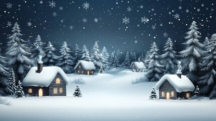 Winter Wonderland Snowy Cabins, Digital Painting, Festive Scene, Christmas, Snowfall Christmas, Winter