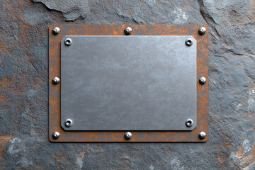 Obraz premium Gunmetal metal plate with rivets on a gunmetal wall - modern and sleek industrial background