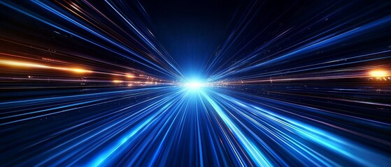 Hyper Speed Light Streaks Blue and Orange Convergence, Abstract Digital Art, Futuristic Travel Concept, speed, light Speed, light trails