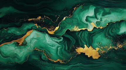 Emerald and Gold Abstract Fluid Art Green Marble Texture, Alcohol Ink Painting, Luxury Design Alcohol Ink, Fluid Art