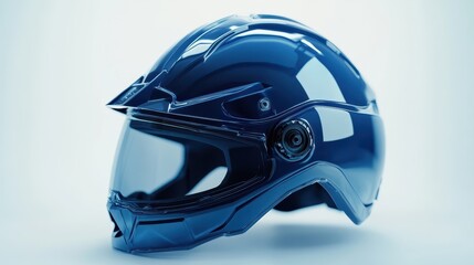 Glossy Blue Motorcycle Helmet on Light Background