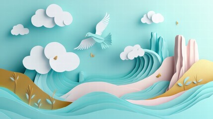 Obraz premium Paper Craft Art the Ocean waves