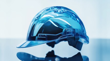 Transparent hard hat on reflective surface