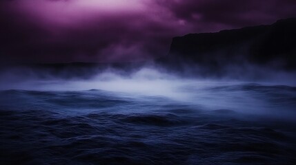 Obraz premium Mysterious Foggy Seascape Under a Purple Sky