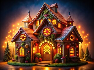 Fototapeta premium Silhouetted gingerbread house, 2D fantasy, AI-photo.