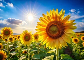 Sunflowers Swaying in Summer Breeze - Vibrant Field of Golden Blooms