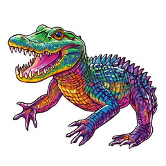 Vibrant Rainbow Alligator Sticker, Colorful Reptile Art