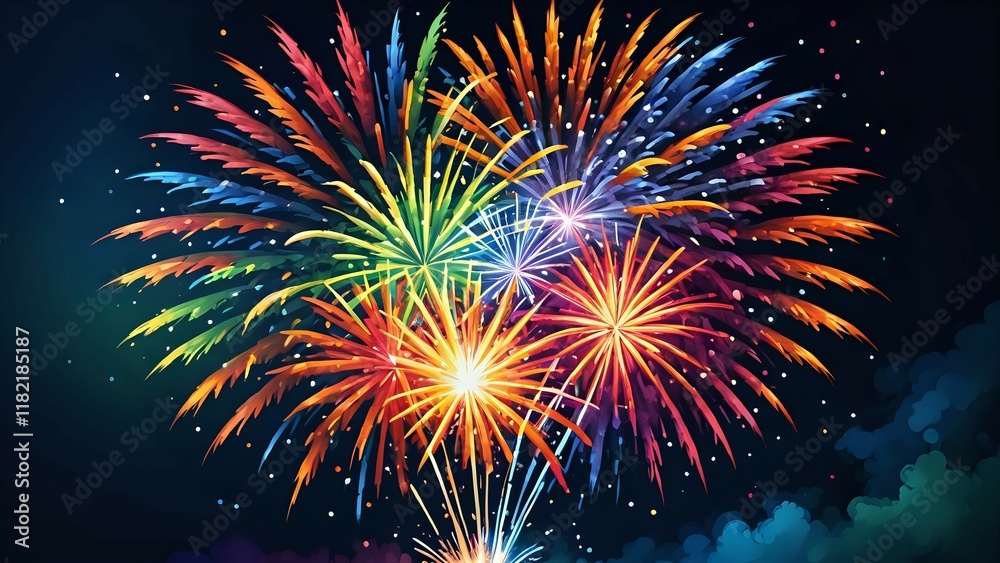 Wall mural vibrant fireworks display exploding in a night sky, showcasing a multitude of colorful bursts and sp