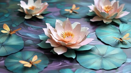 Creating Paper Craft Art Blush Lilies in a Mint Water Lily Pond