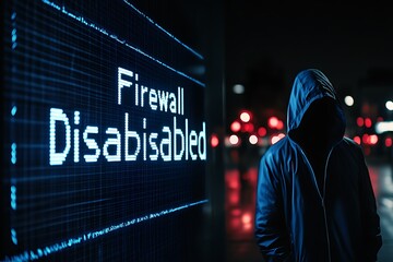 Hacker disabling a firewall