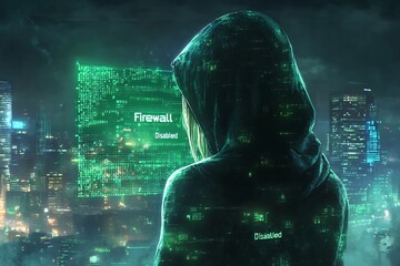 Hacker disabling a firewall