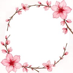 Fototapeta premium Elegant Pink Blossom Frame Spring Floral Circle Border Wedding Invitation Design