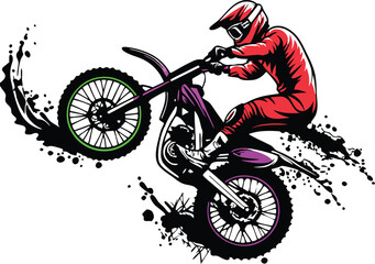 Fototapeta premium Motocross Rider, Dirt Bike, Extreme Sport, Action, Speed, Adrenaline, Jump, Wheel, Splash, Graphic