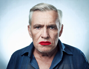 Fototapeta premium Old grumpy gay man looking at camera