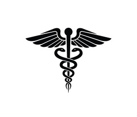 Medical emblem snake icon in black monochrome style isolated on white background. Medicine symbol vector illustration