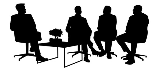 businessmen sitting on chairs and having a business meeting. Vector salute business discussion