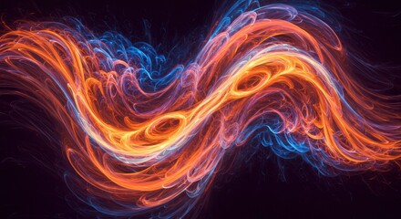 Obraz premium Abstract Fire and Ice Dance: A mesmerizing digital artwork depicts a swirling blend of fiery orange and cool blue, creating a dynamic interplay of light and shadow.